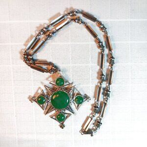 CECILIA TOÑO Mexican Silver 925 Modernist Jade Pendant w Sterling Toño Chain